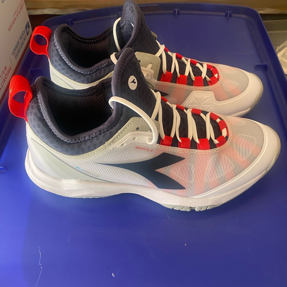 Diadora White and Red Sneakers with Breathable Mesh